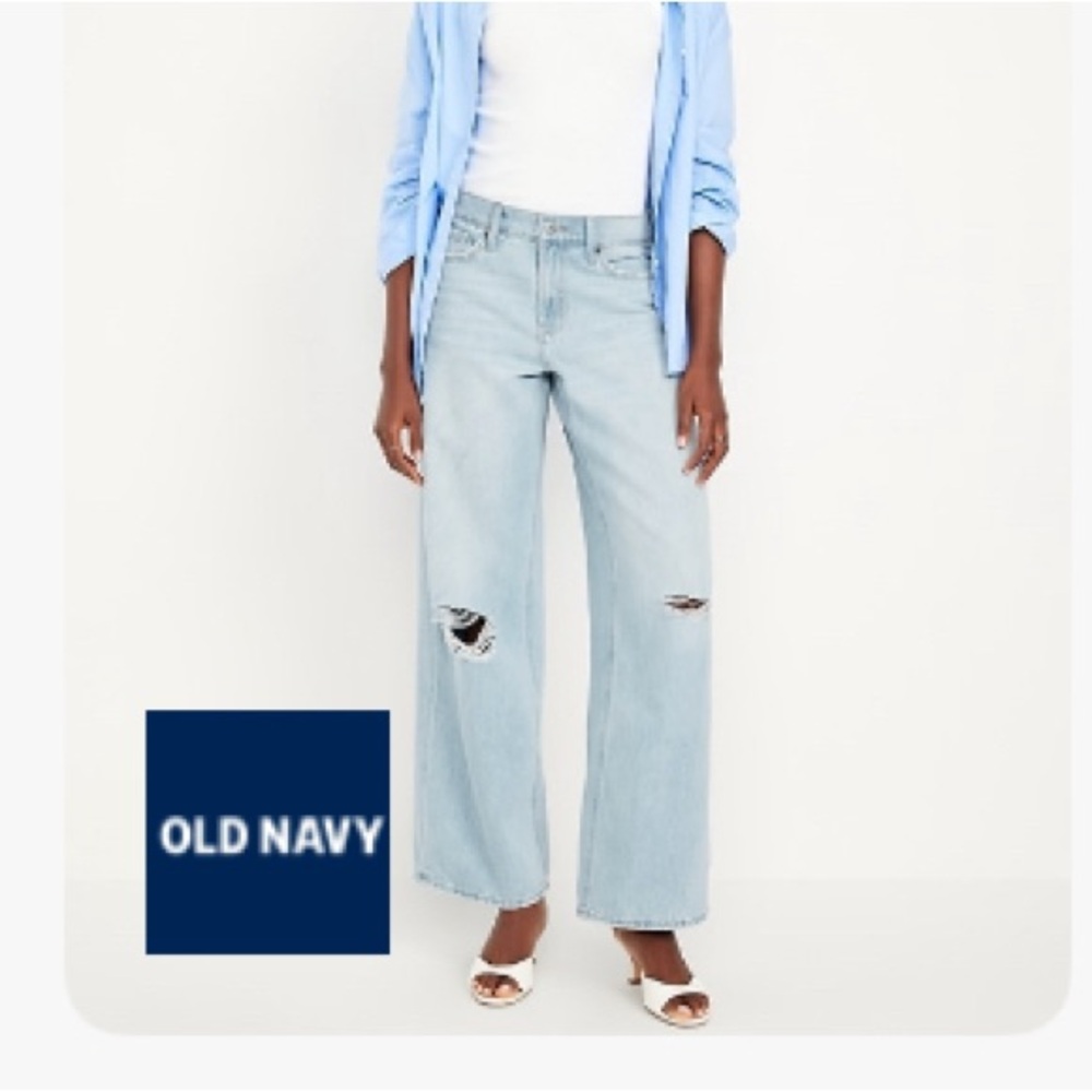 Old Navy Baggy Wide Leg Mid-Rise Distressed Jeans-Size 10P